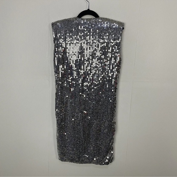 ZARA Draped Padded Silver Sequin Mini Dress Womens Size Small Blogger Favorite - Picture 3 of 4